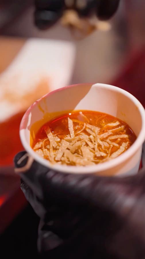 Close-up of a Señor Taco recovery soup